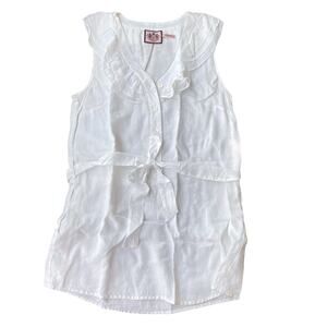 Juicy Couture Women's Sleeveless White Ruffle V-Neck Button Up Blouse Size 0